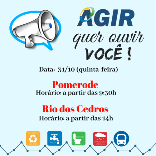  “A AGIR QUER OUVIR VOCÊ!"  ocorrerá em Pomerode e Rio dos Cedros, nesta quinta-feira (31/10)