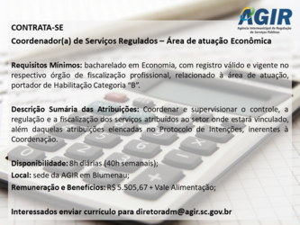 AGIR Contrata: Coordenador de Serviços - Área de Atuação Econômica